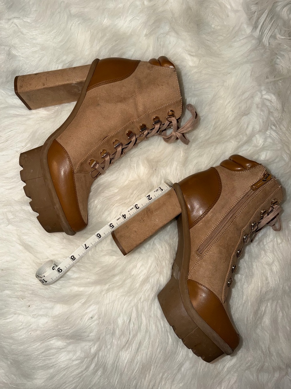 Jessica Simpson Tan and Brown Lace-Up Platform Ankle Boots - Picture 6 of 6